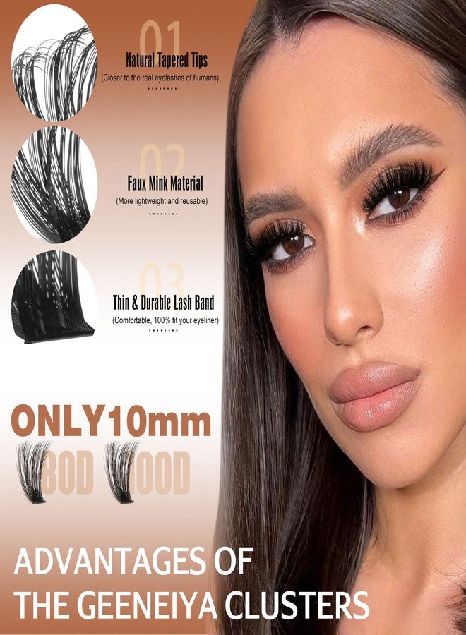 Geeneiya 10MM Volume Lash Clusters D Curl Cluster Eyelash Extensions Thick Cluster Lashes Only 10MM 80D+100D DIY Lash Extension Waterproof - Image 2